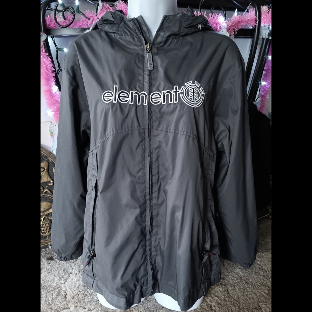 🖤 Y2K Element Skateboards Windbreaker Zip Jacket Womens Large Hood Gray Vintage